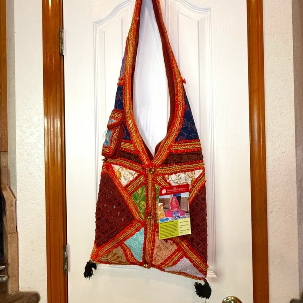 Handmade Artwork Shoulder Bag, NWT!   Fair Trade, Sparkles & Bells!